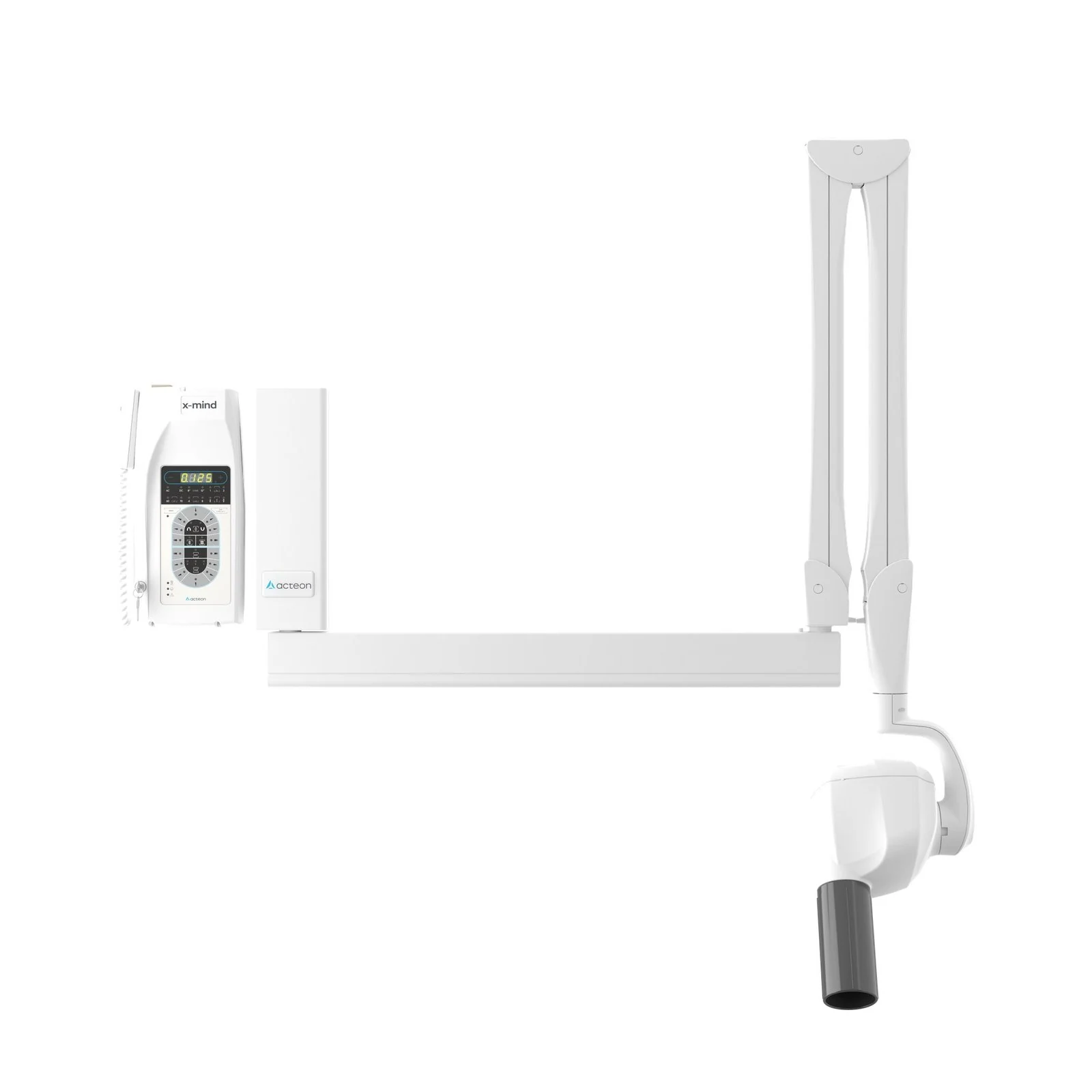 Acteon X-Mind DC intraoraal röntgentoestel aan de wand, met uitgeklapte arm