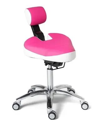 BQE Dynamic met roze zitting en rugsteun, witte randen en chromen vijfpoot