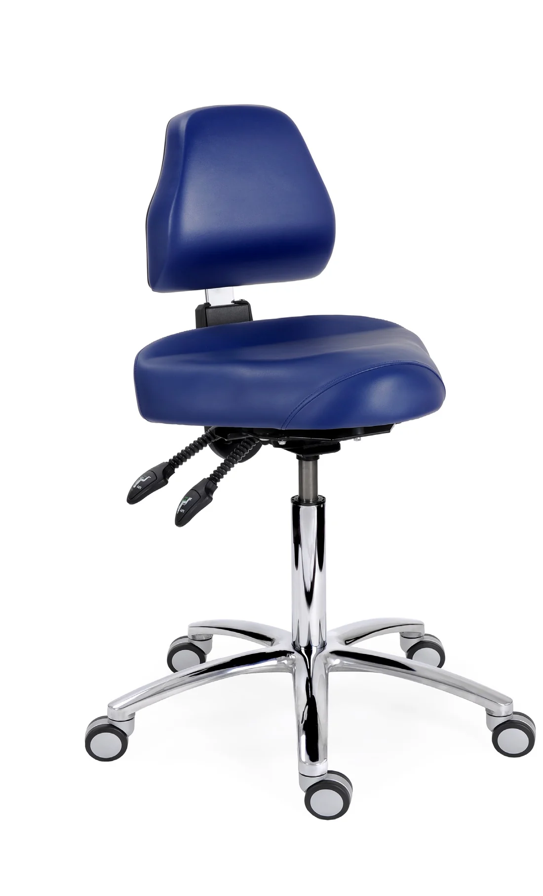BQE ComfortMove Medical 3 met driehoekige zitting in blauwe bekleding, vrijstaand