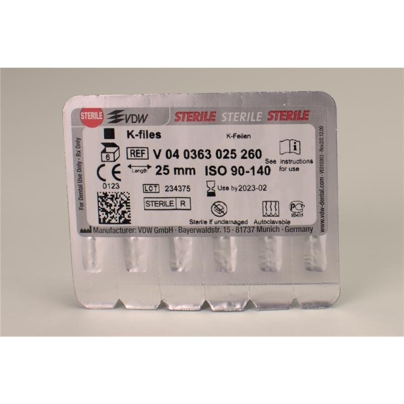VDW Sterile K-Files handvijlen, 90-140, 25 mm, steriel (2)