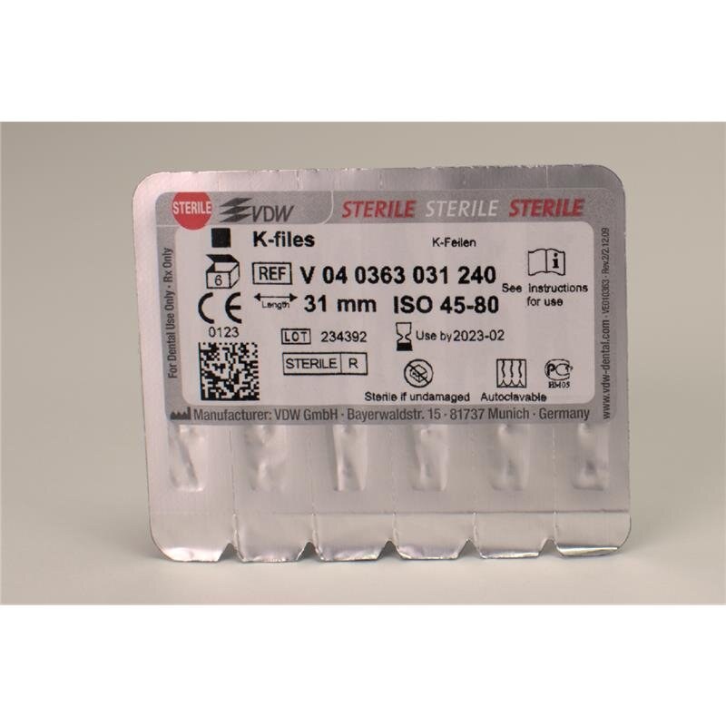 VDW Sterile K-vijlen, ISO 45-80, 31 mm, steriel (2)