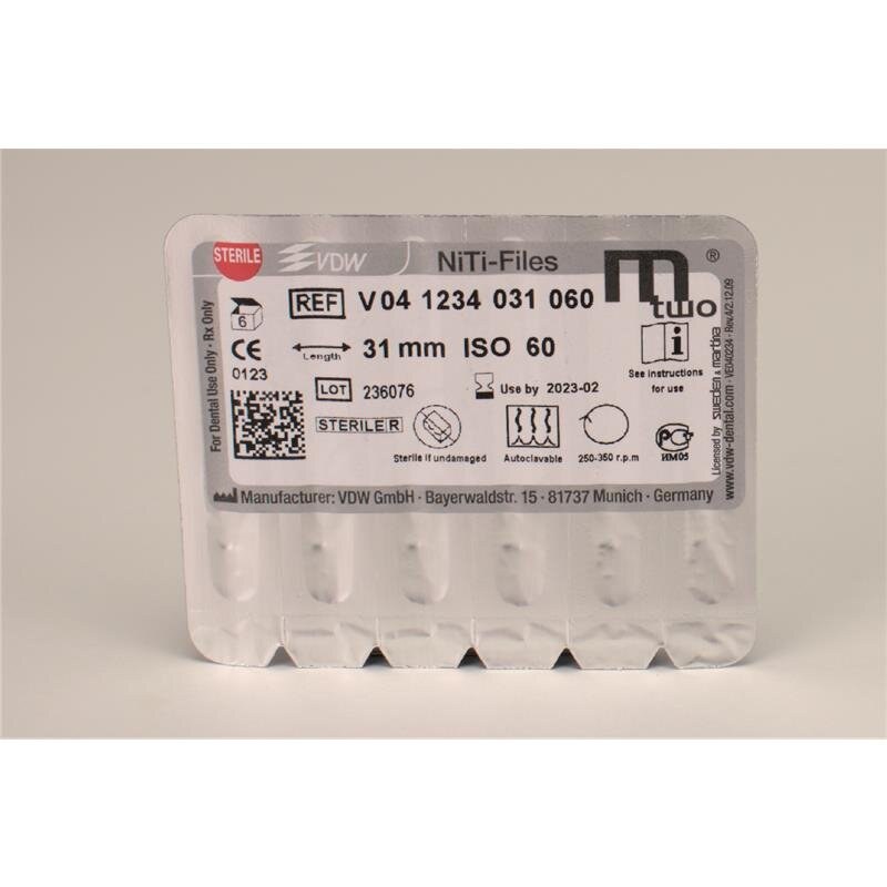 VDW Mtwo NiTi-file, 60/.04, 31 mm, 21 mm werkdeel (2)