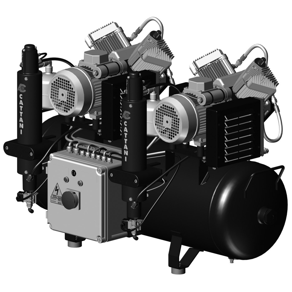 Cattani AC400 compressor, tandem 2 cilinders met 2 luchtdr (2)