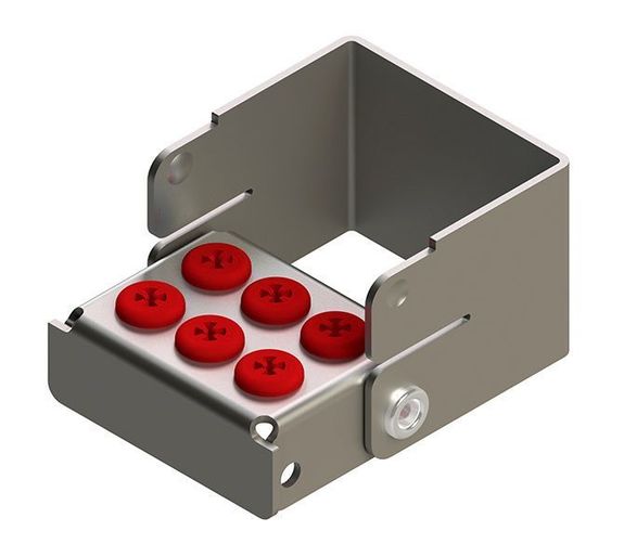 [190208-3] Nichrominox Plug'In 6 borenblok met siliconen plugs, 6 gaten in 2 rijen, 3 cm hoog (Rood)