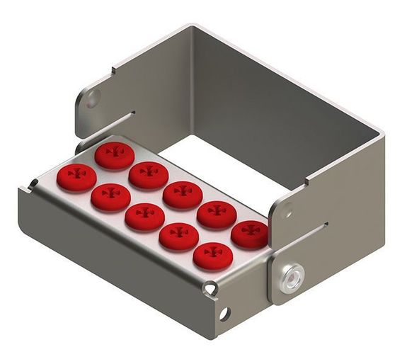 [190213-3] Nichrominox Plug'In 10 borenblok met siliconen plugs, 10 gaten in 2 rijen, 3 cm hoog (Rood)