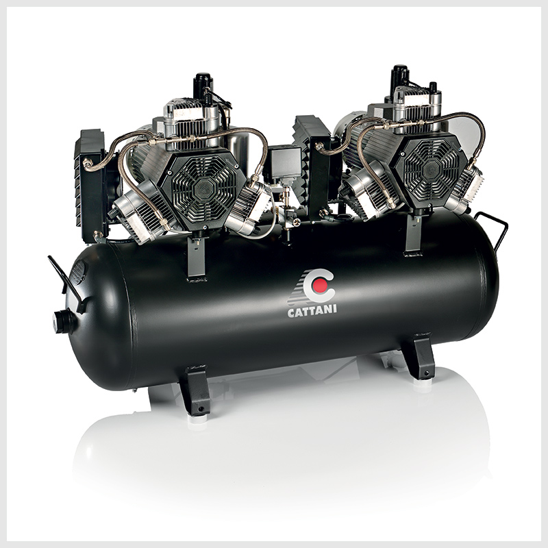 Cattani AC 600 - Driecilinder, dubbelkopscompressor, met 2 luchtdrogers (400v)