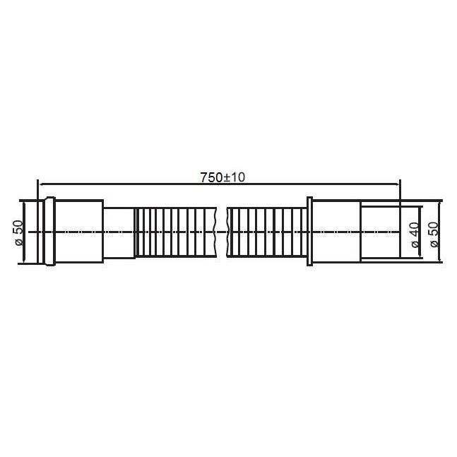 BDT flexibele afvoerslang van gipsafscheider naar afvoerleiding, 750 mm