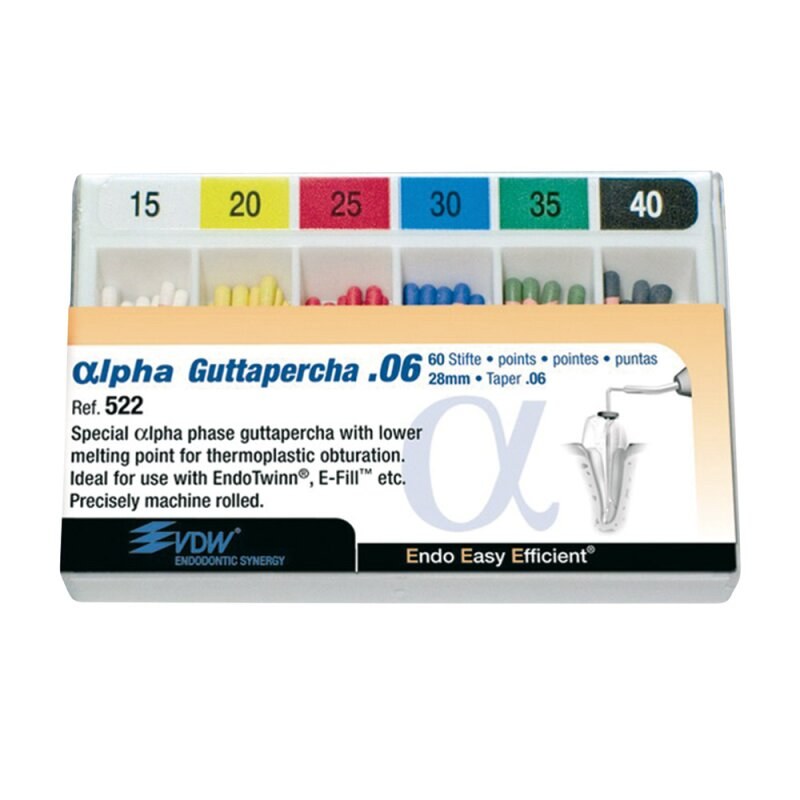 [V040522028025] VDW Alpha Guttapercha Taper .06 gutta-perchapunten, ISO 25