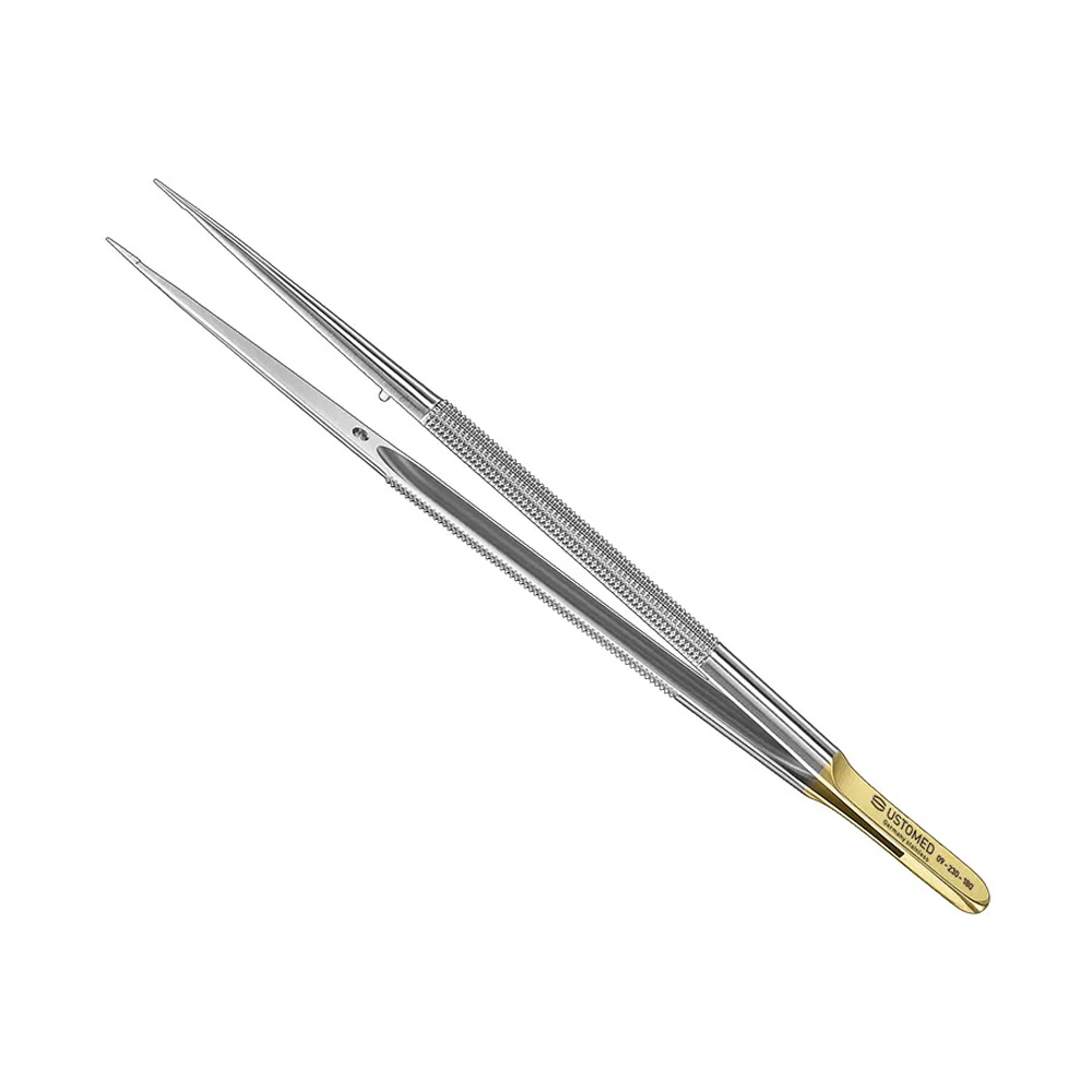 Ustomed - Micro pincet, anatomisch, recht, 18 cm, met diamanten hechtdraadplaat