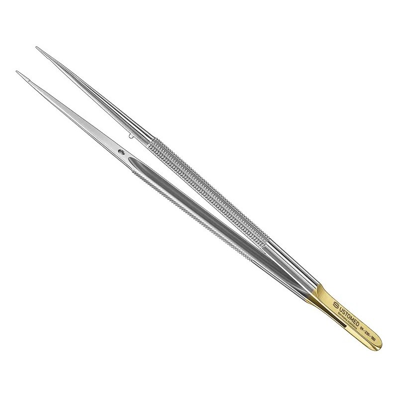 Ustomed - Micro pincet, anatomisch, recht, 18 cm, met diamanten hechtdraadplaat