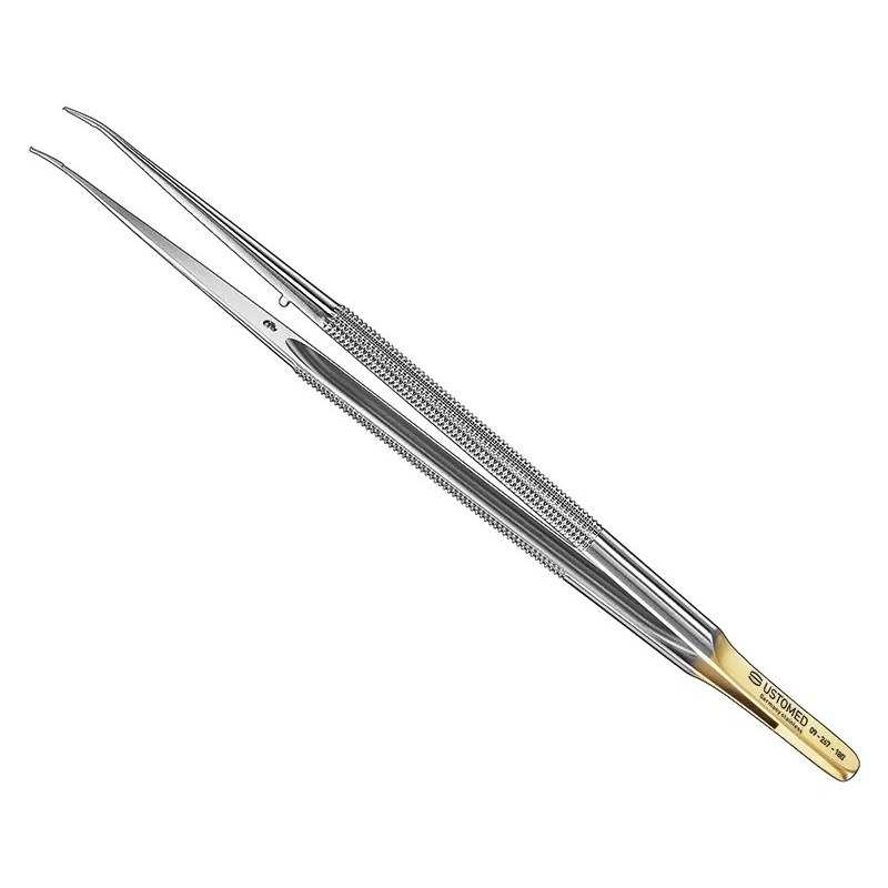 Ustomed - Micro chirurgische pincet, gebogen, 18 cm, 1×2 fijne tanding